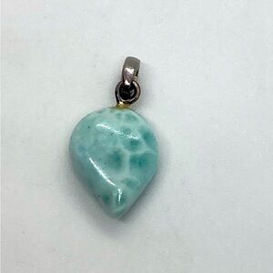Vtg Sterling & Larimar Stone Teardrop 925 Silver Pendant | 21mm L